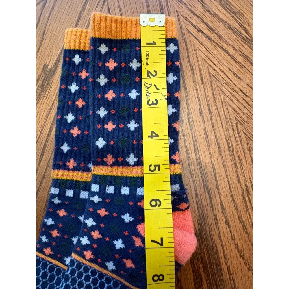 Bombas Calf Socks Kids Small Navy Blue Orange Fair Isle Geometric Honeycomb
